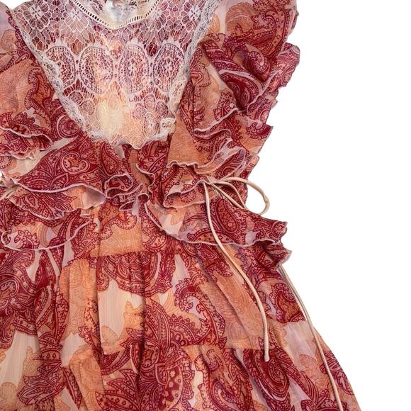 ASOS Paisley Flounce Tiered Mini Dress Lace & Ruffle Size 4 - Picture 8 of 12